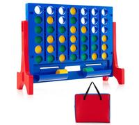 COSTWAY Giant Connect 4, Wall Mounted 4 in A Row Game, 62x20x49cm | with Carrying Bag, 42 Jumbo Rings, Quick-Release Tray, Indoor Outdoor Family Game for Kids Adults (Blue)