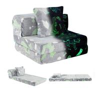 Costway Glow In the Dark Kids Couch 3-in-1 Fold Out Sofa Bed w/Zippered Covers in Grey COSTWAY Grey