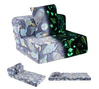 Costway Glow In the Dark Kids Couch 3-in-1 Fold Out Sofa Bed w/Zippered Covers in Navy COSTWAY Navy