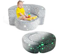Costway Glow-In-The-Dark Kids Sofa 2-In-1 Toddler Game Mat W/ Washable Cover-Grey