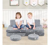 Costway Glow in the Dark Modular Kids Play Couch Set Fold Out Children Sofa in Grey COSTWAY Grey