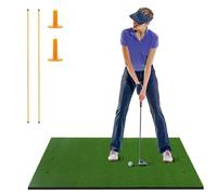 COSTWAY Golf Hitting Mat, 5 x 3 FT/5 x 4 FT Artificial Turf Mat with 2 Rubber Tees and 2 Alignment Sticks, Golf Training Mat for Home Backyard Garage (152 x 92 cm,25mm thick)