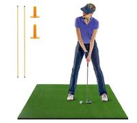 COSTWAY Golf Hitting Mat, 5 x 3 FT/5 x 4 FT Artificial Turf Mat with 2 Rubber Tees and 2 Alignment Sticks, Golf Training Mat for Home Backyard Garage (152 x 117 cm, 22mm thick)