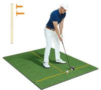COSTWAY Golf Hitting Mat, 5 x 4 FT Artificial Turf Mat with 2 Rubber Tees and 2 Alignment Sticks, Golf Training Mat for Home Backyard Garage