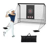COSTWAY Golf Practice Net, 7x7.4ft/10x7.4ft Portable Golf Hitting Net with Target Cloth, Dual Side Barriers & Sand Bags, Golf Driving Cloth Net for Indoor Outdoor Driving Chipping (305 x 326 x 225cm)