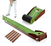 COSTWAY Golf Putting Mat, 9FT/10FT Professional Golf Practice Turf with Auto Ball Return Track, Indoor Outdoor Portable Golf Accessories Putting Trainer, Green