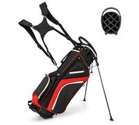 COSTWAY Golf Stand Bag, Lightweight Golf Club Bags with 14 Way Top Dividers, 6 Pockets, Cooler Bag, Dual Strap and Rain Hood, Waterproof Golf Trolley Bag for Men & Women (Red)