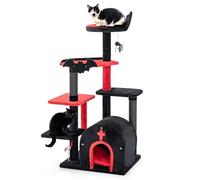 COSTWAY Gothic Cat Tree, 134cm Cat Climbing Tower with Arch-Shaped Condo, Scratching Posts, Pompom & Spring Balls, Indoor Multi-Level Kitten Activity Center
