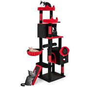 COSTWAY Gothic Cat Tree, 157cm Tall Cat Climbing Tower with 2 Plush Perches, 2 Condos, Basket Bed, Spooky Dangling Toys, Scratching Posts & Sisal Ramp, Indoor Multi-Level Kitten Activity Center