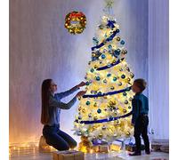 COSTWAY Green/White Christmas Tree with Metal Stand, Artificial Realistic Natural Branches Pine Xmas Traditional Decorations Indoor (White, 8Ft /2.4M)