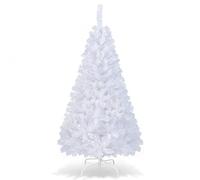 COSTWAY Green/White Christmas Tree with Metal Stand, Artificial Realistic Natural Branches Pine Xmas Traditional Decorations Indoor (White, 5Ft /1.5M)
