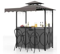 Costway Grill Gazebo w/ Awning Outdoor BBQ Canopy w/Table & 2 Foldable Chairs in Grey COSTWAY Grey