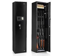 COSTWAY Gun Cabinet, 5 Rifles Gun Safe with Digital Keypad, Emergency Keys, Lockable Ammo Compartment & Storage Pockets, Electronic Shotgun Safe Rifle Security Cabinet for Home Long Gun and Pistols