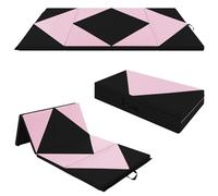 COSTWAY Gymnastics Exercise Mat, 8FT/10FT Tumbling Mats with High Density 5cm Thick Foam, Carry Handles, Folding Fitness Floor Mat for Yoga Pilates (Black + Light Pink, 8FT)