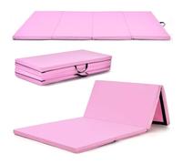 COSTWAY Gymnastics Exercise Mat, 8FT x 4FT Tumbling Mats with High Density 5cm Thick Foam, Carry Handles, Folding Fitness Floor Mat for Yoga Pilates (Pink)