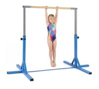 COSTWAY Gymnastics Training Bar, 85-145cm/90-150cm Height Adjustable Horizontal Kip Bars with Non-slip Pads, Home Gym Sports Equipment for Kids Juniors (85-145cm, Blue)