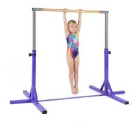 COSTWAY Gymnastics Training Bar, 85-145cm/90-150cm Height Adjustable Horizontal Kip Bars with Non-slip Pads, Home Gym Sports Equipment for Kids Juniors (85-145cm, Purple)