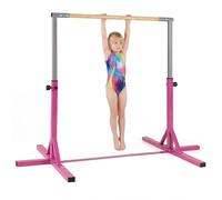 COSTWAY Gymnastics Training Bar, 85-145cm/90-150cm Height Adjustable Horizontal Kip Bars with Non-slip Pads, Home Gym Sports Equipment for Kids Juniors (85-145cm, Pink)
