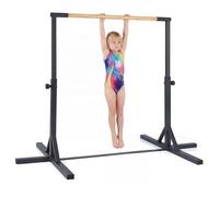COSTWAY Gymnastics Training Bar, 85-145cm/90-150cm Height Adjustable Horizontal Kip Bars with Non-slip Pads, Home Gym Sports Equipment for Kids Juniors (85-145cm, Black)