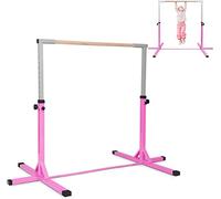 COSTWAY Gymnastics Training Bar, 85-145cm/90-150cm Height Adjustable Horizontal Kip Bars with Non-slip Pads, Home Gym Sports Equipment for Kids Juniors (90-150cm, Pink)