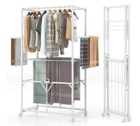 Costway H-Shaped Clothes Drying Rack Collapsible Hanging Dryer Stand W/ Lockable Wheels