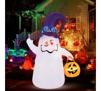 COSTWAY Halloween Inflatable Ghost and Pumpkin, 6ft/8ft Blow up Halloween Decorations with Built-in LED Lights, for Outdoor Indoor Party (White light + Orange Pumpkin)