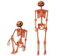 COSTWAY Halloween Posable Skeleton, 5.2FT Halloween Life Size Full Body Skeleton with Movable Components, Tight Screw Connections and Sturdy Rope, Realistic Hanging Human Bones (Orange Pumpkin Head)