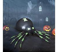 COSTWAY Halloween Spider Decoration, Waterproof Holiday Yard Decor with LED Lights, Halloween Creepy Spiders for Home, Garden, Lawn (Black Body + Green, without Cobweb)