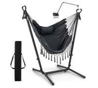 Costway Hammock Chair With Stand Height Adjustable Hanging Chair W/ Phone Holder & Pillow