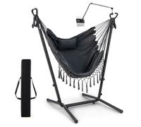 Costway Hammock Chair with Stand Height Adjustable Hanging Chair W/ Phone Holder & Pillow in Grey COSTWAY Grey