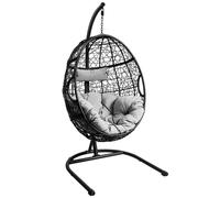 Costway Hammock Egg Swing Chair Indoor Outdoor Hanging Basket Chair with Stand in Grey COSTWAY Grey