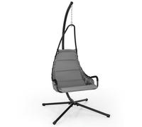 Costway Hanging Swing Chair with Heavy Duty Metal Stand Hammock with Extra Large Padded Seat in Grey COSTWAY Grey