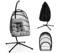 Costway Hanging Swing Egg Chair Hammock Chair W/ Stand & Dust Cover in Grey COSTWAY Grey