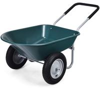 Costway Heavy Duty Plastic Two Wheeled Garden Yard Wheelbarrow Pneumatic Tyre 150KG in Green COSTWAY Green
