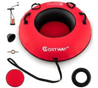 COSTWAY Heavy-Duty Snow Tube, 1/2 Person Inflatable Sled Ski Tube with Handles, Canvas Cover, Tow Strap, Pump and Repair Kit, Outdoor Snow Sledge Fun Toys for Kids & Adults (Red, 1-Person)