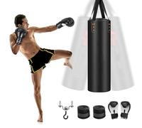 COSTWAY Heavy Punch Bag, Kids Adults Boxing Bag Set with Hand Wraps, Gloves and Ceiling Hook, Punching Training Kit for Workout Muay Thai Martial Arts Taekwondo (Unfilled Punch Bag)