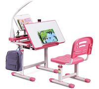 Costway Height Adjustable Kids Study Desk & Chair Set Children Drawing Table W/ Lamp