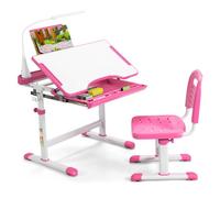 Costway Height Adjustable Kids Study Table And Chair Set W/book Stand & Led Light