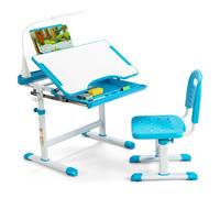 Costway Height Adjustable Kids Study Table And Chair Set W/book Stand & Led Light