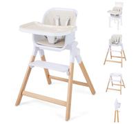 COSTWAY High Chair for Babies and Toddlers, 4-in-1 Baby Highchair (Beige) | with Detachable & Adjustable Tray, Reversible Footrest, Safety Belt, Foldable Beech Wood Infant Feeding Chair for 6-36 Months