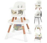 COSTWAY High Chairs for Babies and Toddlers, 16 in 1 Convertible Highchair/Table Chair Set/Building Block Table/Booster Seat with Removable Tray, Safety Harness (White)