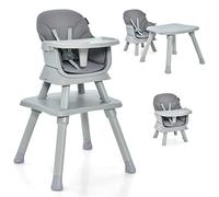 COSTWAY High Chairs for Babies and Toddlers, 6 in 1 Convertible Highchair/Table Chair Set/Building Block Table/Booster Seat/Toddler Chair with Safety Harness, Removable Tray (58x58x98cm, Gray)