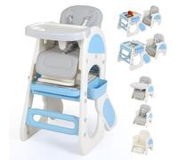 COSTWAY High Chairs for Babies and Toddlers, 8 in 1 Convertible Highchair/Toddler Table Chair Set with Adjustable Backrest, Removable Double Tray, Storage Boxes, Safety Harness (Blue)