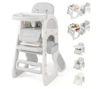 COSTWAY High Chairs for Babies and Toddlers, 8 in 1 Convertible Highchair/Toddler Table Chair Set with Adjustable Backrest, Removable Double Tray, Storage Boxes, Safety Harness (Grey)