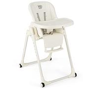 COSTWAY High Chairs for Babies and Toddlers, Foldable Baby Highchair with Adjustable Backrest/Footrest/Seat Height, Double Removable Trays, Detachable Seat Cushion, Wheels (Beige)