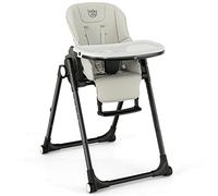 COSTWAY High Chairs for Babies and Toddlers, Foldable Baby Highchair with Adjustable Backrest/Footrest/Seat Height, Double Removable Trays, Detachable Seat Cushion, Wheels (Grey)