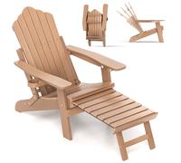 Costway HIPS Garden Lounge Chair Adirondack Chair w/Retractable Footrest in Brown COSTWAY Brown