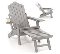 Costway HIPS Garden Lounge Chair Adirondack Chair w/Retractable Footrest in Grey COSTWAY Grey