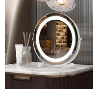 COSTWAY Hollywood Vanity Mirror with Lights, 3-Color Dimmable LED Lighted Round Tabletop Dressing Table Makeup Mirror with 360° Rotation, Smart Control Touch and Memory Function, 300mm Diam