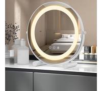 COSTWAY Hollywood Vanity Mirror with Lights, 3-Color Dimmable LED Lighted Round Tabletop Makeup Dressing Table Mirror with 360° Rotation, Smart Control Touch and Memory Function, 300mm Diam